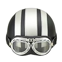 Oshide Bike Scooter Motorcycle Half Helmet With Goggles Glasses Visor For Women Men (White+Black)