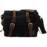 Sechunk Vintage Military Leather Canvas Laptop Bag Messenger Bags Medium