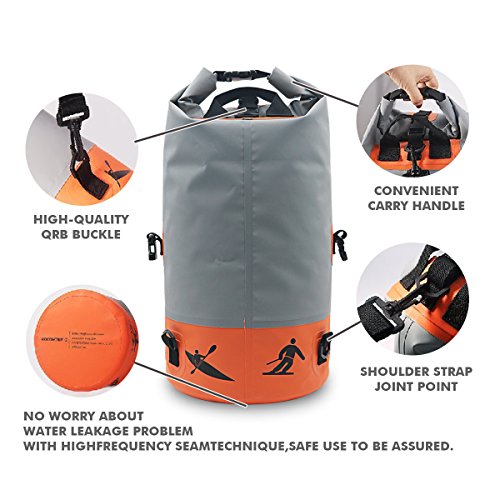 ROCONTRIP Waterproof Dry Bag Dry Sack 10L/25L/40L, Lightweight Waterproof Backpack for Kayaking, Beach, Rafting, Boating, Hiking, Camping and Fishing (Orange 25L) - Thumbnail 2