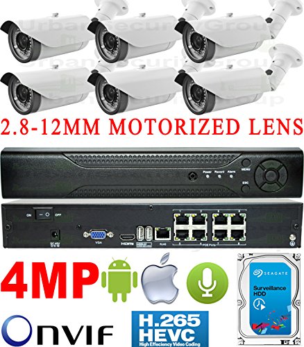 Click Here to See More Images USG Business Grade H.265 4MP 6 Camera HD Security System : Ultra 4K Security NVR + 6x 4MP 2592x1520 2.8-12mm MOTORIZED LENS Bullet Cameras + 1x 4TB HDD : Apple Android Phone App