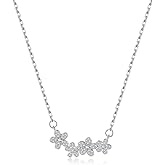 Reffeer Solid 925 Sterling Silver Cubic Zirconia Flower Necklace Chain for Women Teen Girls Flower Choker Necklace Pendant