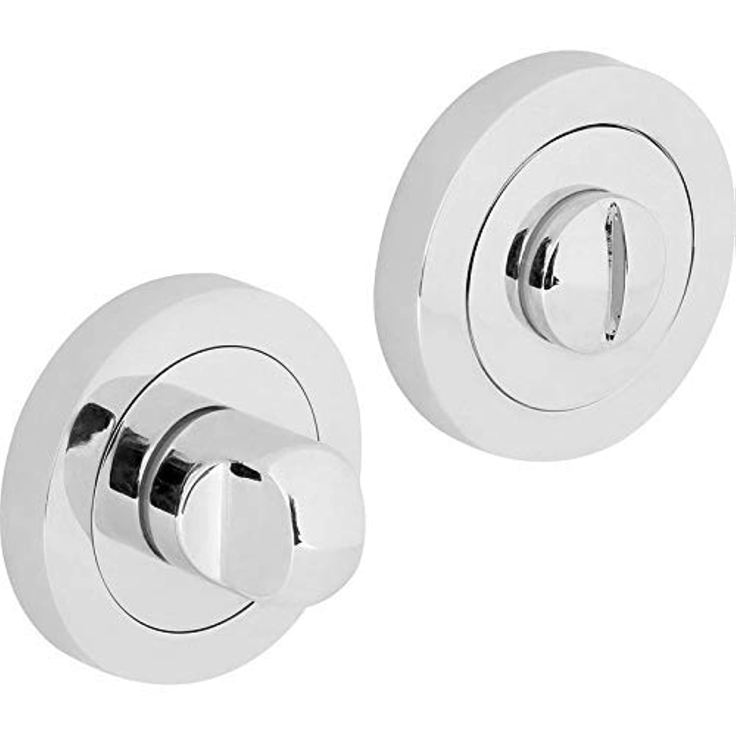 Designer Levers - Bathroom Toilet WC Door -Thumbturn Twist & Release Lock - Polished Chrome - Screw On Rose - Set