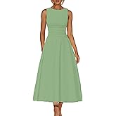 Kaximil Women's Boat Neck Sleeveless A Line Maxi Dress Ruffle Flowy Casual Long Dresses