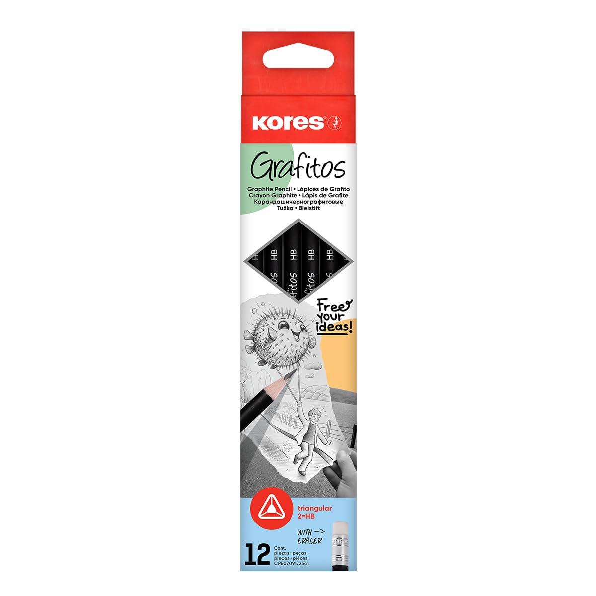 Kores - Graphite Pencils Set - Grafitos, HB, Soft, Triangular - Back to School Supplies, HB Pencils, Pencil Set, Art Supplies - Pack of 12 with Rubber