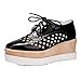 Carol Shoes Fashion Women's Pierced Lace-up Shiny Hollow Wedge Mid Heel Oxfords Shoes