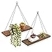Boho Wall Hanging Shelf - Set of 2 Wood Hanging Shelves for Wall - Farmhouse Rope Shelves for Bedroom Living Room Bathroom - Rustic Wood Shelves - Hanging Wall Shelf - Triangle Floating Wood Shelves primary