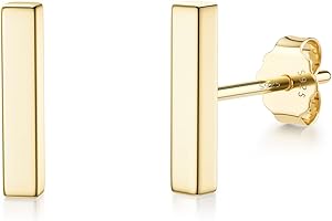 JIAYIQI 925 Sterling Silver Stud Earrings Simple Mini Bar Circle Dot Heart Star Lightning Bolt Stud Earrings 14K Gold Plated Cartilage Earrings Studs for Women Men Hypoallergenic Jewelry