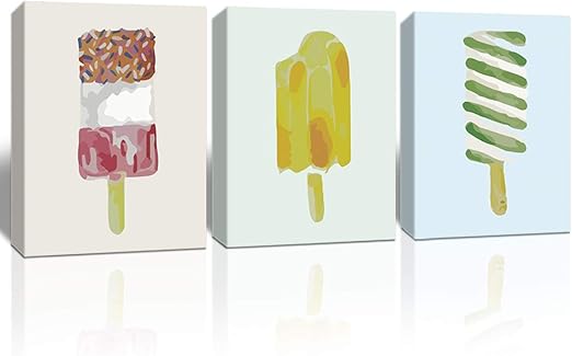 Amazon Com A Cup Of Tea Foods Canvas Prints Wall Art Summer Ice Cream Pictures Watercolor Abstract Paintings Artworks Decoration For Home Kitchen Dinning Room Restaurant Hotel Framed Wall Decor 12x16 Inch 3