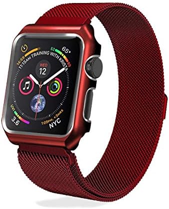AHXLL Compatible for Apple Watch 38mm 42mm, Mesh Milanese Loop Stainless Steel Replacement iWatch + Metal Protective case for Apple Watch Series 3, Series 2, Series 1, Sport& Edition (Red, 38MM)