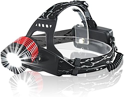 HeQiao Light-weight Zoom Stepless Dimming LED Camping Headlamp Rechargeable 5000 Lumen Fishing Headlight Light (3 Modes, Anti-Sweat) (Red)