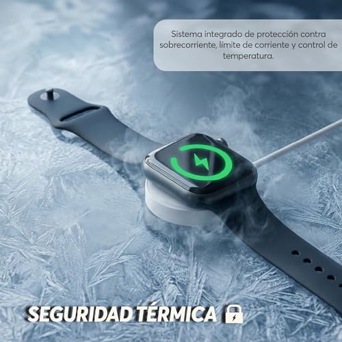 Archy Cargador para Apple Watch Magnetico Entrada Tipo C 2.5W Alta compatibilidad Series 1-9 SE Carga Rapida Y Proteccion de bateria Protege sobre Corriente y limita Temperatura Dispositivo (Blanco)