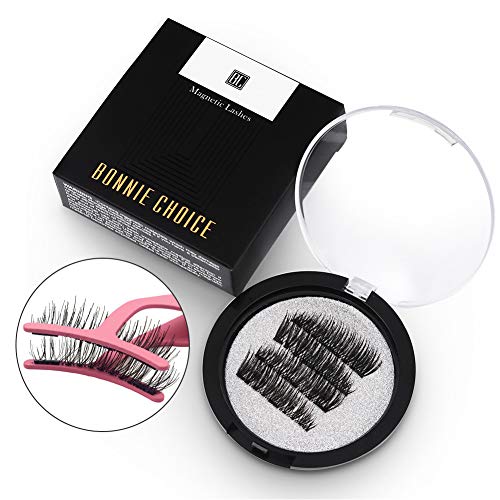 BONNIE CHOICE Triple 3 Magnetic False Eyelashes No Glue, 0.2mm Ultra Thin Magnet Lightweight & Easy to Wear Best 3D Full Eyes Reusable Eyelashes Extensions With Applicator (4 PCS/1 Pair + 1 Tweezers)