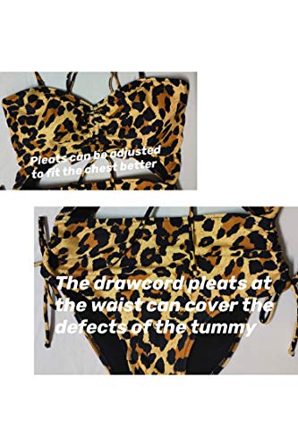 CIZITZZ Women\'s One Piece Swimsuit Cut Out High Waist Drawstring Padded Bathing Suits Monokinis,Leopard,L