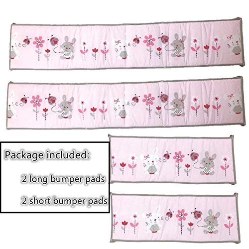 Amomo Crib Bumpers Breathable Baby Bumper Pads 4 Piece for Baby Girl Boy (Pink-Small Flower)