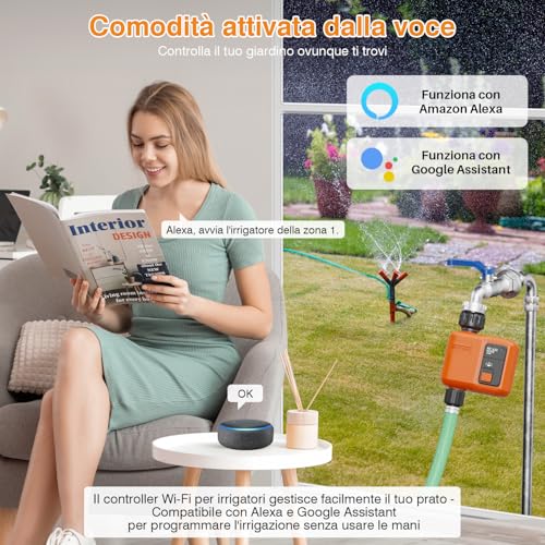 XinFuture WiFi Irrigation Control Unit with RF 300M Technology, Smart Watering Timer Compatible with APP and Alexa Vocal, Computer Irrigation, Rain Delay Timer