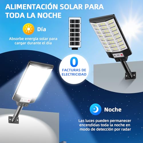 FASENZA Lámpara Solar Exterior: 5000 Lumens 6500K, 144 LED, Batería 5000mAh, IP65, 160° Ángulo, Instalación Sin Cables, Carga 6h/Iluminación 12h, Garantía 2 Años para Jardín Patio Garaje, 2 Paquetes