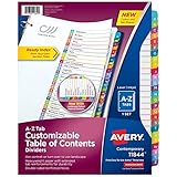 Avery A-Z Tab Dividers for 3 Ring Binders, Customizable Table of Contents, Multicolor Tabs, 1 Set (11844)