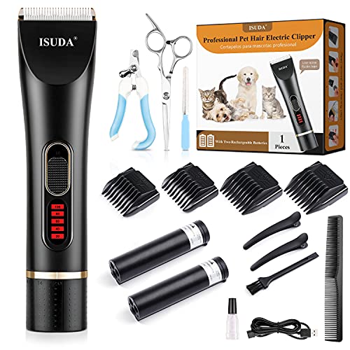 ISUDA Professional Dog Grooming Kit, Heavy Duty Dog Clippers Cordless