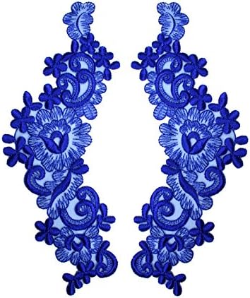 Altotux 10"x3" Corded Embroidered Motif Applique Home Decor Crafts by Pair (Royal Blue)