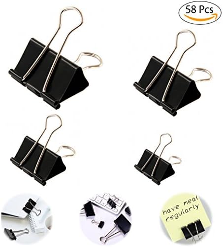 Binder Clips 58 Pieces 4 Assorted Sizes(Large 2 inch, Medium 1.25 inch, Small 1 inch, Mini 0.75 inch) by GHJD