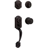 Kwikset Montara Front Door Lock Handle and Deadbolt Set, Entry Handleset Exterior with Juno Interior Door Knob, Venetian Bronze Pick Resistant SmartKey Rekey Deadbolt Security