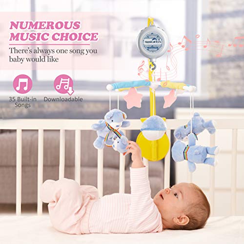 OMORC Baby Crib Mobile Musical Box, Battery-Operated Mobile Music Box 35 Songs with Download Function, Download Any Songs You Like, Dual Speakers/2 Playing Modes for Baby Stroller/Crib Mobile
