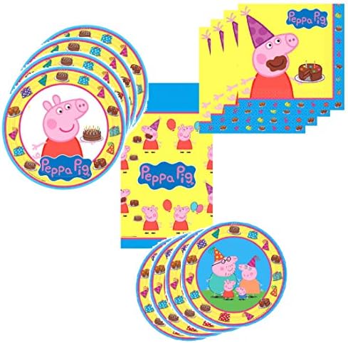 Peppa Pig Party Supplies Tableware Pack for 16 Guests - Includes 16 Dinner Plates, 16 Dessert Plates, 16 Dinner Napkins, and 1 Tablecover, Bundle