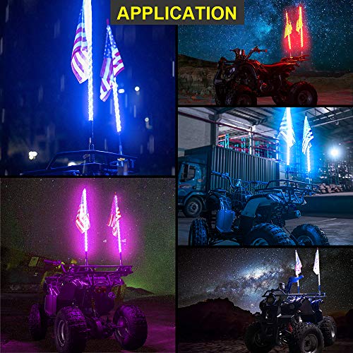Maiker 3FT LED Whip Lights 360° Twisted Antenna Dream Wrapped Dancing Whips for Polaris RZR ATV Antenna Whip UTV Quad Sand Dune Buggy Flag Poles for Trucks w/Remote Control