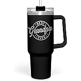 SANDJEST Best Grandpa Ever Tumbler with Handle 40oz, Grandfather Gifts for Birthday Christmas Fathers Day Valentines, Presents for Grandpas Granddad Papa Gifts from Granddaughter Grandson