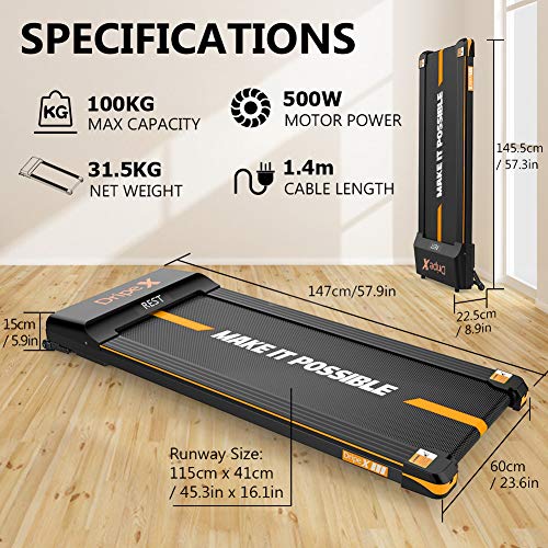 Dripex-Under-Desk-Treadmill-with-Remote-Control-1-6KMH-Adjustable-Speed-500W-Motor-LCD-Screen-Stand-Upright-for-Easy-Storage-Perfect-Walking-Pad-for-Home-Office-Working