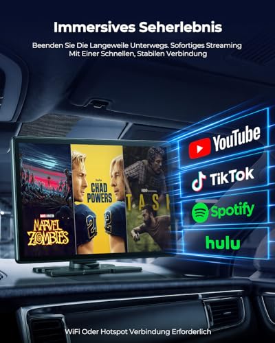 LAMTTO 11 Zoll Wireless CarPlay Display mit YouTube TikTok Video-Apps,Tragbares Autoradio für Apple CarPlay&Android Auto mit Rückfahrkamera/Navigation/In-Cell Touchscreen/Sprachassistent/OTA/Bluetooth