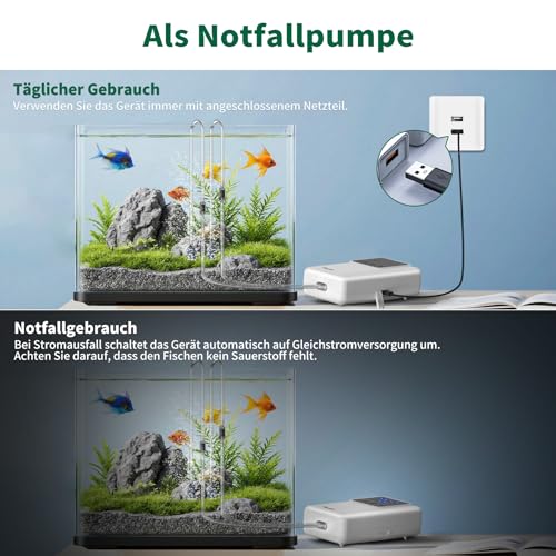 Boadw Aquarium Air Pump, Rechargeable Oxygen Pump with 2200mAh or 4400mAh Battery for Outdoor Fishing and Power Outages, Nano Mini Aquarium Accessories with Bubble Stone
