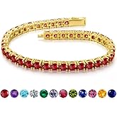 Iefil 14K Gold Plated Tennis Bracelets for Women - Size 6.5" - 7" Sterling Silver Birthstone Bracelet, Anniversary Birthday Gifts for Women