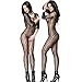 FAVOLOOK Sexy Crotchless Lingerie Bodystocking Black Stretch Exotic Lingerie Catsuit with Long Sleeve