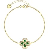 Heart Valentine Bracelet Gift for Her Forever, 925 Silver Endless Love Infinity 14K Gold Plated 4 Leaf Clover Flower Birthstone Bracelet, Womens Lucky Jewelry Anniversary Birthday St. Patrick Day Gift