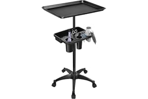 JOHGEE Rolling Salon Tray Cart with Extra Storage Space, Metal Salon Tray on Wheels, Adjustable Hairstylist Tray Salon Stations for Hair Stylist, Tattoo Tray Salon Trolley Cart for Salon & Spa Use