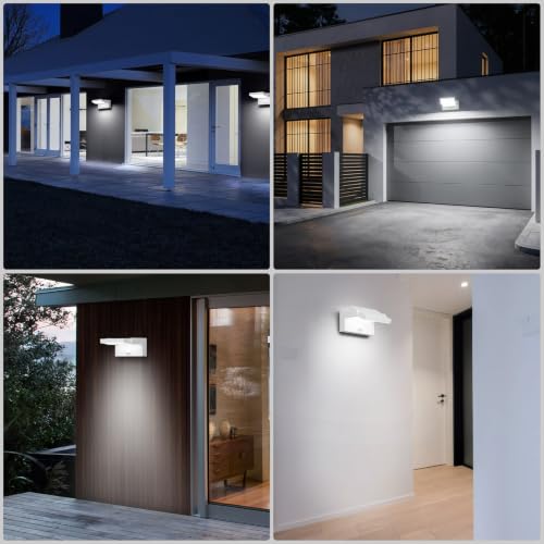 Klighten 24W LED Outdoor Wall Light with Motion Sensor 6000K, White | IP65 Waterproof, Rotary, Outdoor Lighting Aluminium, 1500 Lumen Cool White Light, for Entrance Garden