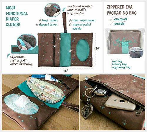 Yoleen's Portable Diaper Changing Station: Stylish Diaper Clutch with Extra Large Full Body Changing Pad suitable for Newborns and Toddlers + Drawstring Pacifier Bag+ eBook