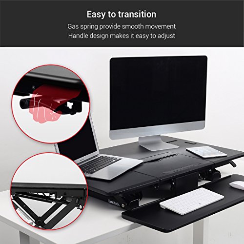 Loctek - Height Adjustable Standing Desk 36" Wide Platform Computer Riser, Height Adjustable Removable Keyboard Tray with Document Holder & USB Port (PL36B) - Thumbnail 3