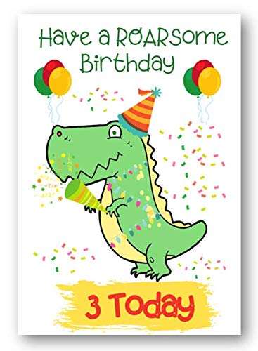 Second Ave Age 3 Children's Kids Dinosaur 3rd Birthday Card Greetings Card