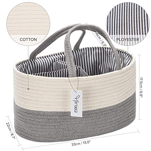 Panier à Couches Hinwo - 3 Compartiments | Portable, Pliable | En Corde De Coton | Pour Nursery Ou Voiture