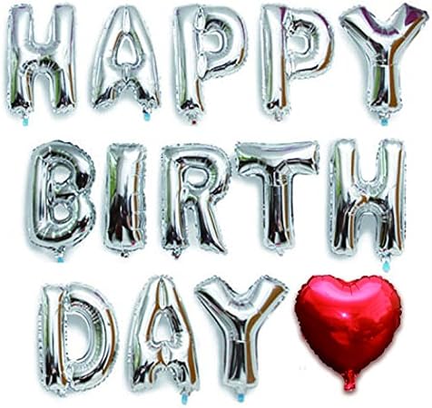 Amazon 誕生日 風船 バースデー バルーン Happy Birthday ハート付き アルミバルーン 文字風船 シルバー 風船 バルーン おもちゃ