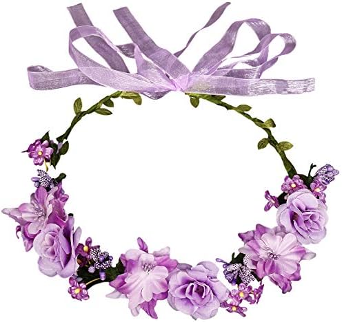 Girls Flower Crown Floral Headband - Headpiece Womens Wedding Bridal Wreath - Artificial Silk Roses Boho Kids