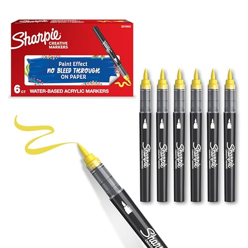 Sharpie Marqueurs Créatifs feutres acrylique | Pointe pinceau | Feutres de coloriage adulte à base d’eau idéal pour coloriage mystèrescrapbookingdessineretc. | Jaune | Lot de 6