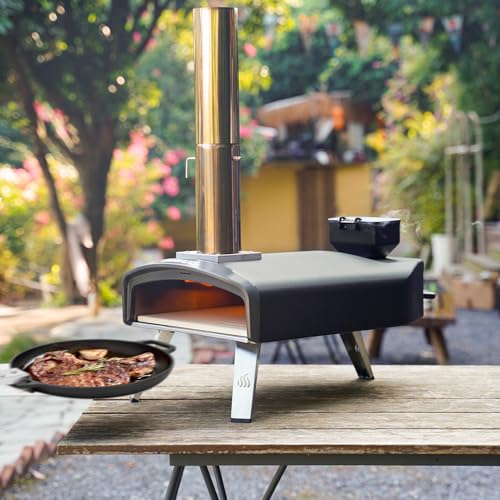 Mimiuo Outdoor Pizza Pellet Oven with Pizza Stone 33 cm, for Baking, Bread, Camping, Barbecue, Garden, Portable Oven Pizza Wood, Black