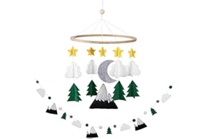SORREL + FERN Baby Crib Mobile (Starry Woodland Night w/Garland) - Baby Shower Gift Nursery Decoration for Boys & Girls