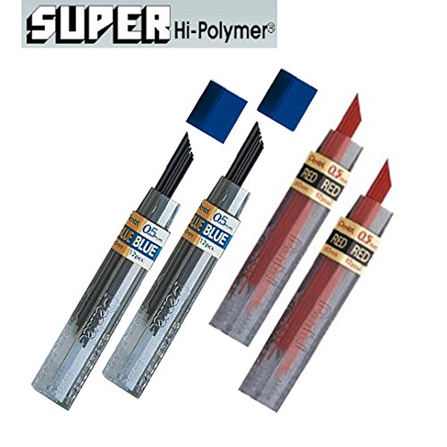 Pentel lead refills 0.5mm red (2pcs.) + blue (2pcs.), 1…
