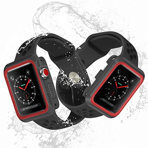 Apple Watch Case, iitee 42mm Rugged Slim Protective iWatch Case for Apple Watch Series 3/2/1 â€“ Polycarbonate + Soft TPU Bumper (Black/Red)