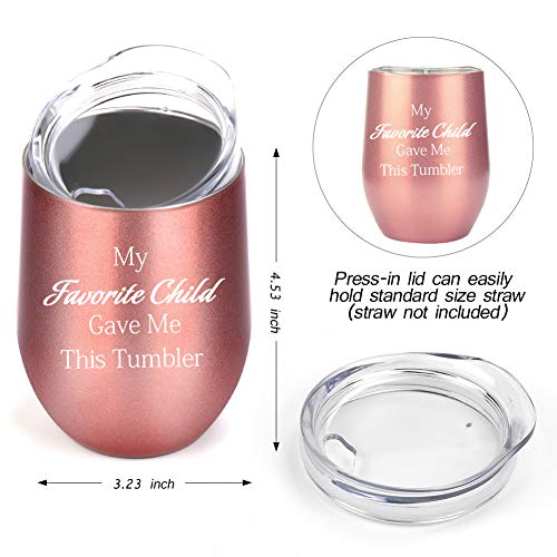 Stainless Steel Stemless Wine Tumbler, 4 Pack 12oz Double Insulated Wine Glasses with Lid for Champagne, Cocktail, Beer, Coffee, Drinks - Funny Unique Gifts Idea for Family\'s, Rose Gold