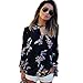 MIXMAX Women Floral Print Chiffon Irregular Blouse Shirts (Medium, Black)